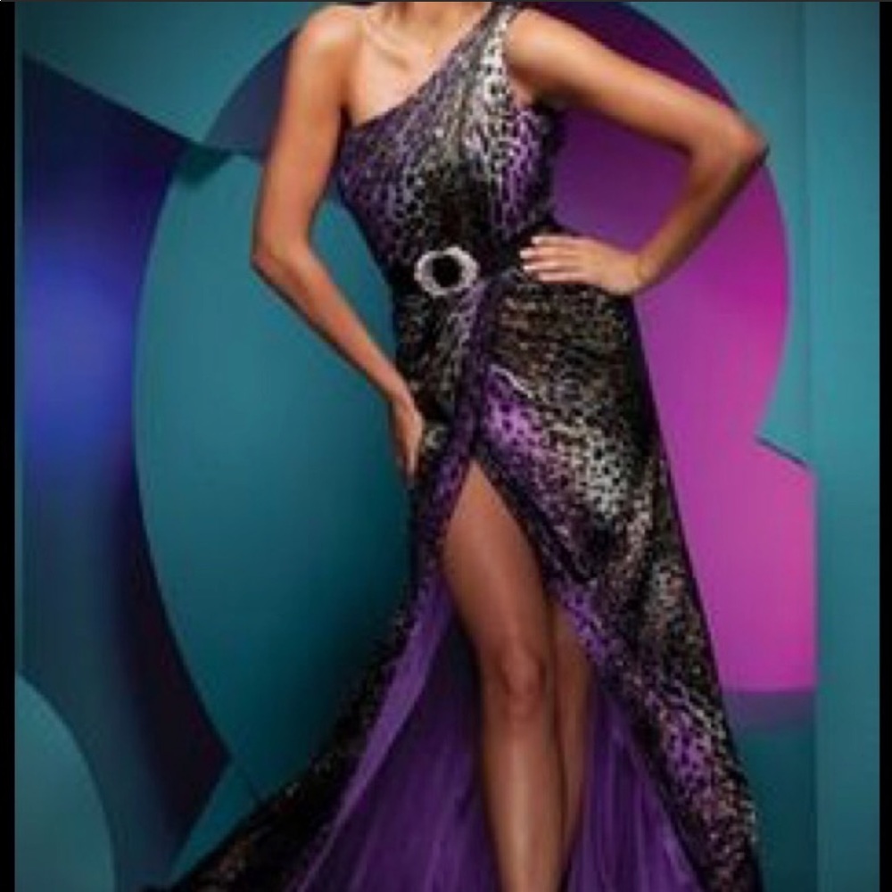 Tony Bowls one shoulder purple formal